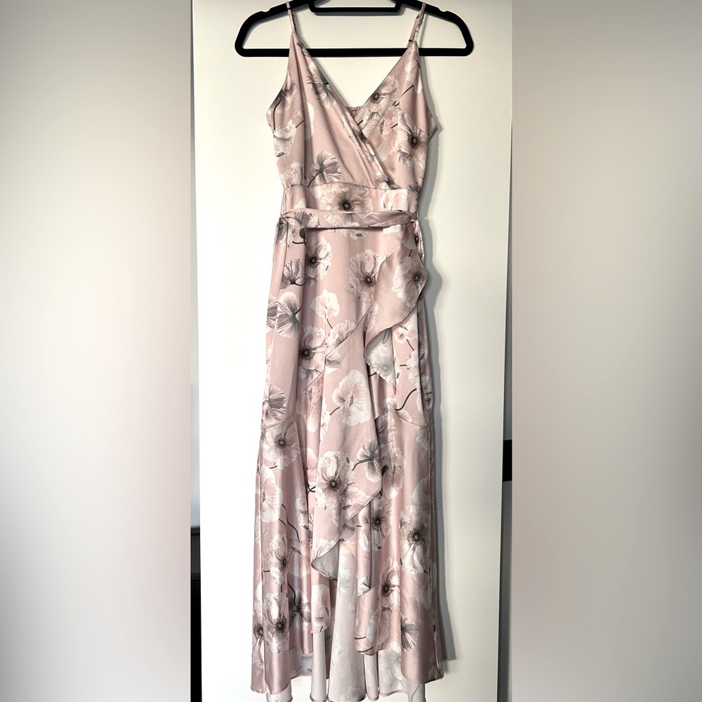 EXPRESS Pink Floral Wrap High Low Dress